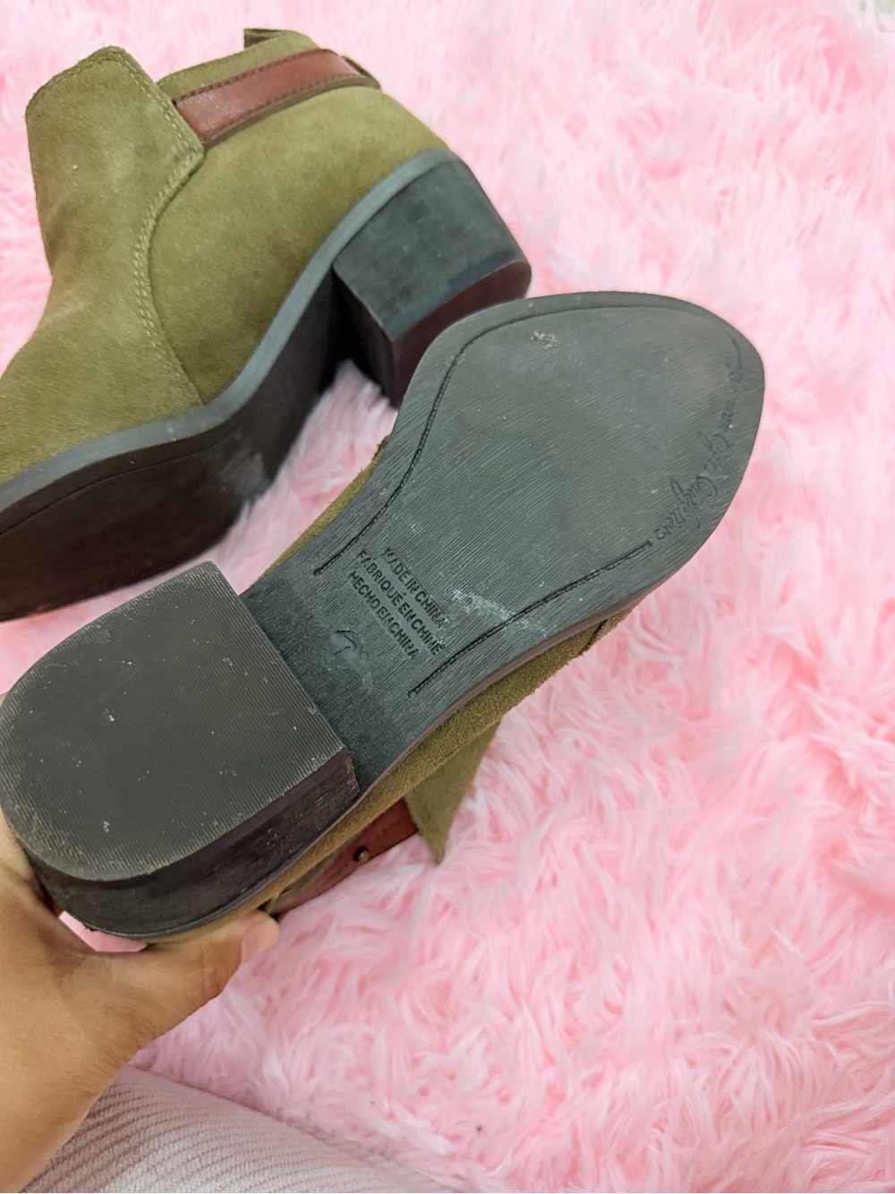 AE Olive Suede Ankle Boots with Brown Strap size 7 - Picture 5 of 10